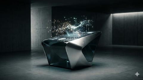 近未来的なデザインの投票箱とデジタルインターフェースのイメージ