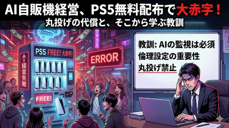 Featured image of post AIに自販機経営を丸投げしたらPS5無料配布で大赤字になった話から学ぶ教訓
